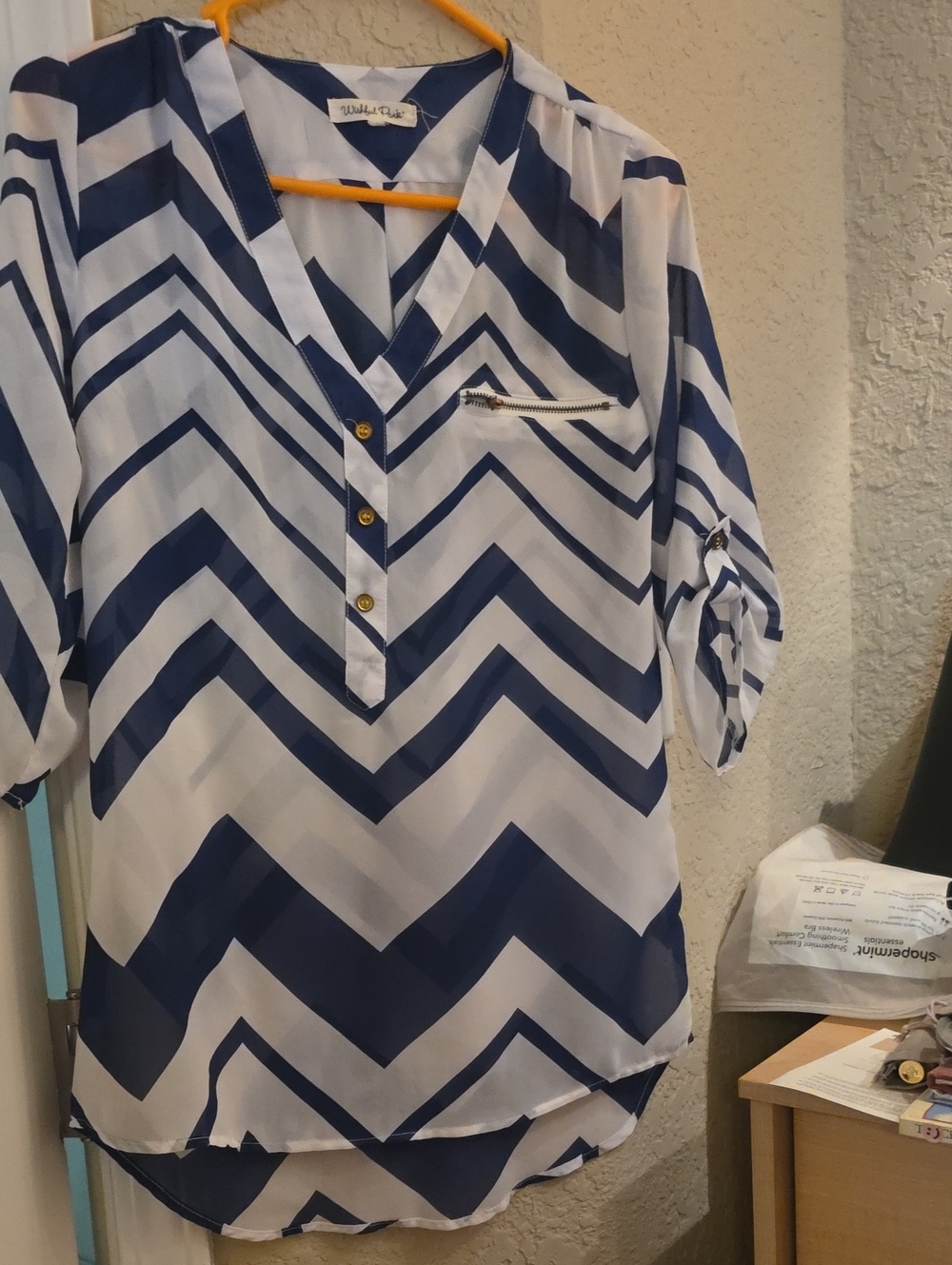 Wishful Park Navy & White Chevron V-Neck Tunic